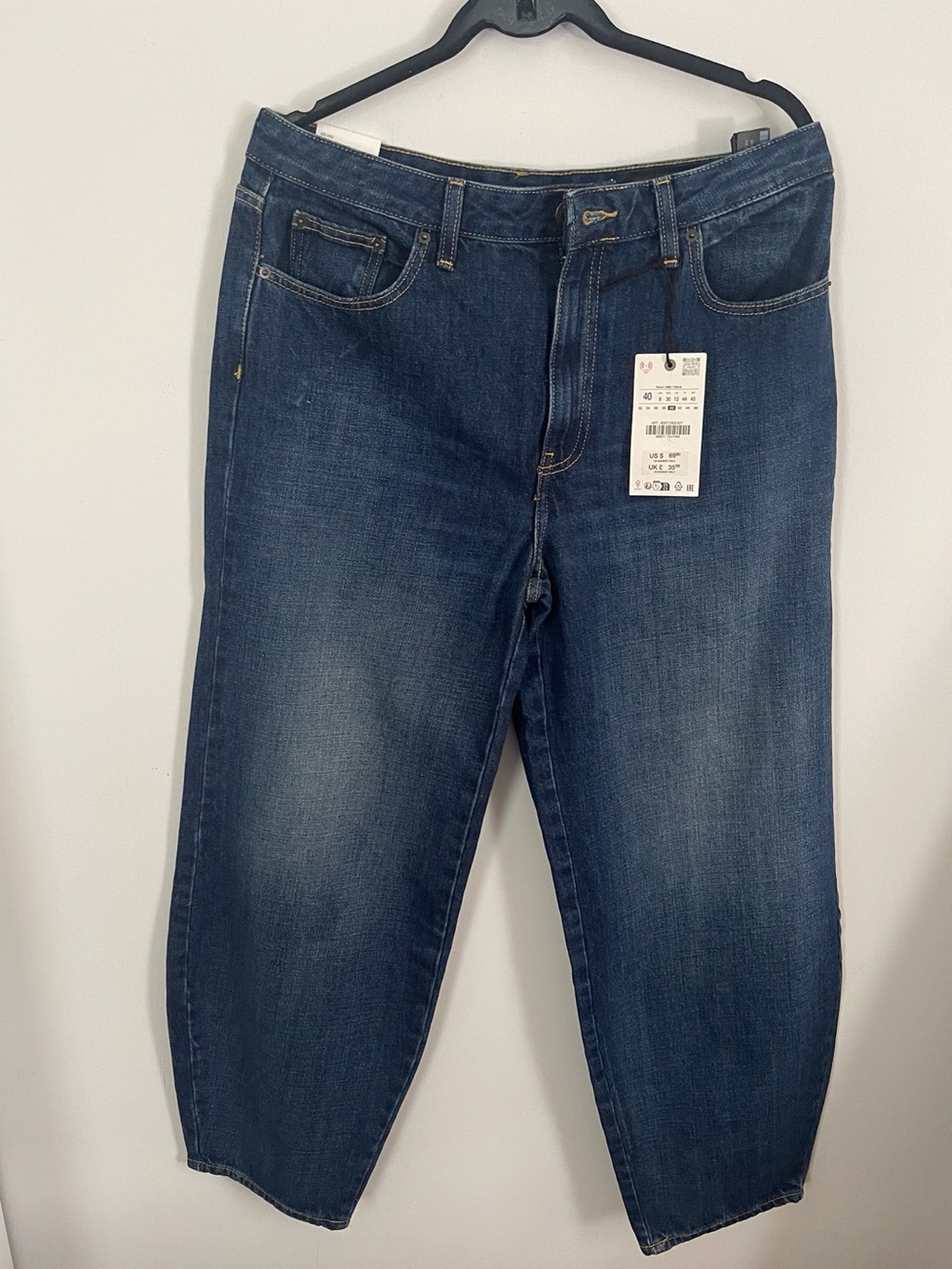 Zara Women's Dark Blue Barrel  Denim Jeans S8 NWT W17 I12 L28
